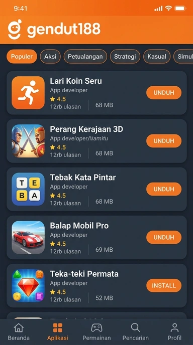 Tampilan katalog aplikasi gendut188