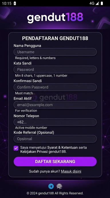 Tampilan halaman daftar gendut188